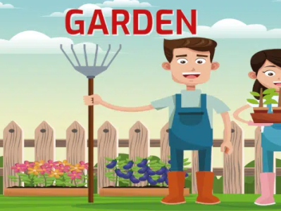 花园词汇：栅栏，大门，草坪，割草机，菜园，喷水设备，...